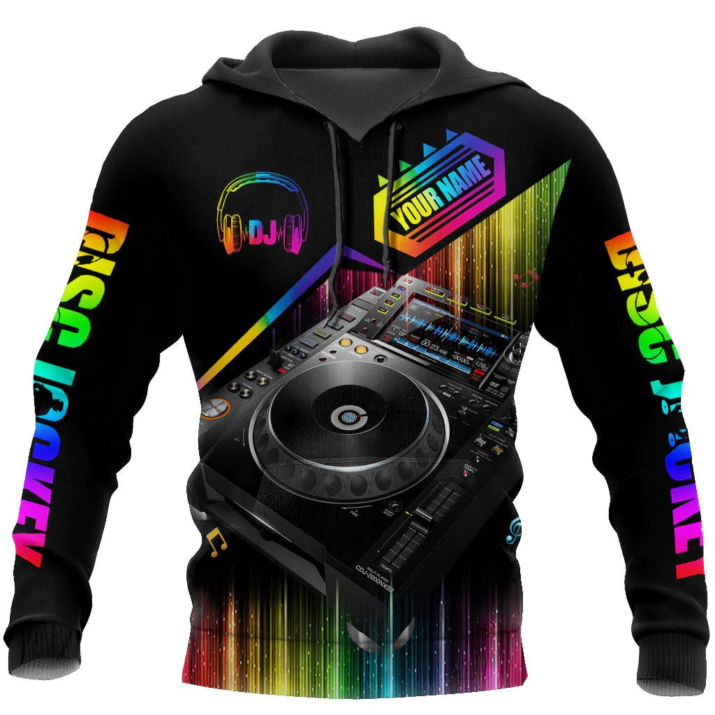 Personalized 3D Colorful Dj Hoodies Men Women, Disc Jockey Shirt, Edm Party Uniform, Gift For A Dj