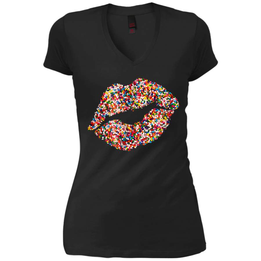 AGR Lips Shirt Candy Sprinkles Lipstick Kiss Bridesmaids Ladies V-Neck