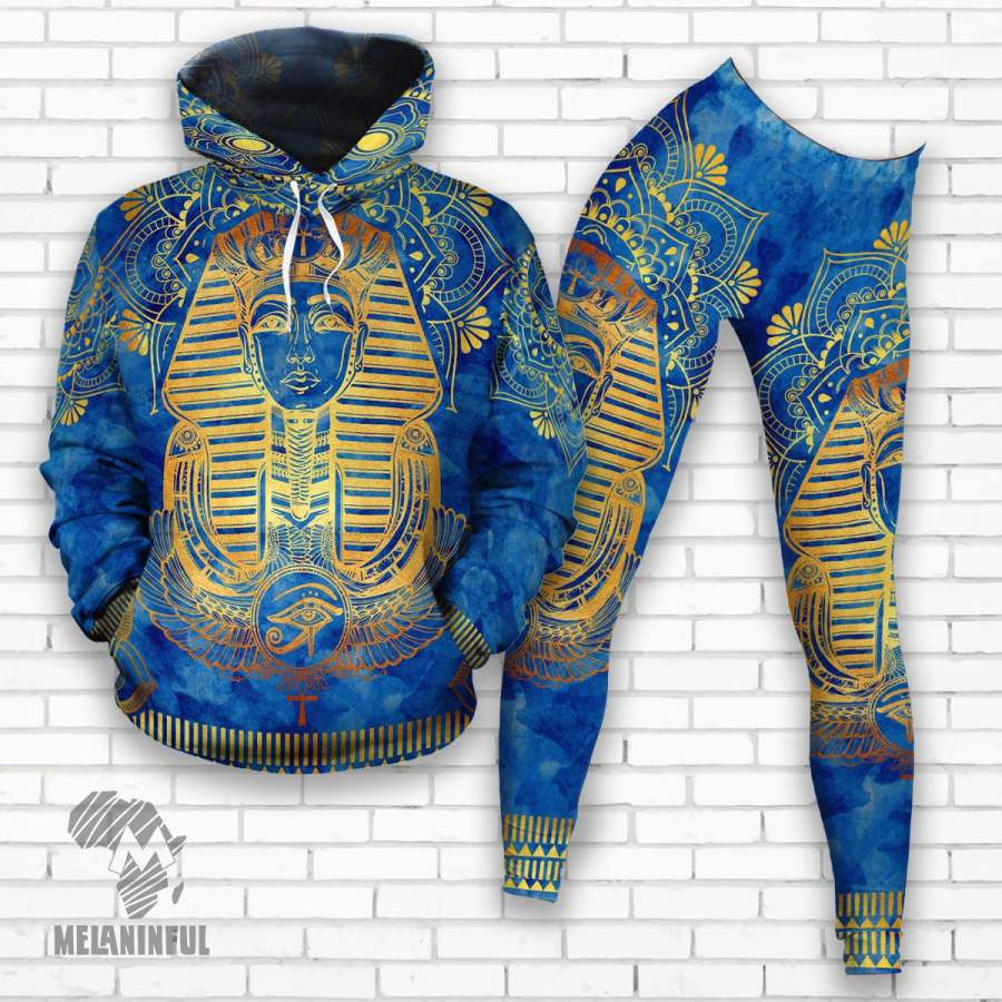 Egyptian Pharaoh Pattern In Blue All-over Hoodie And Legging Set