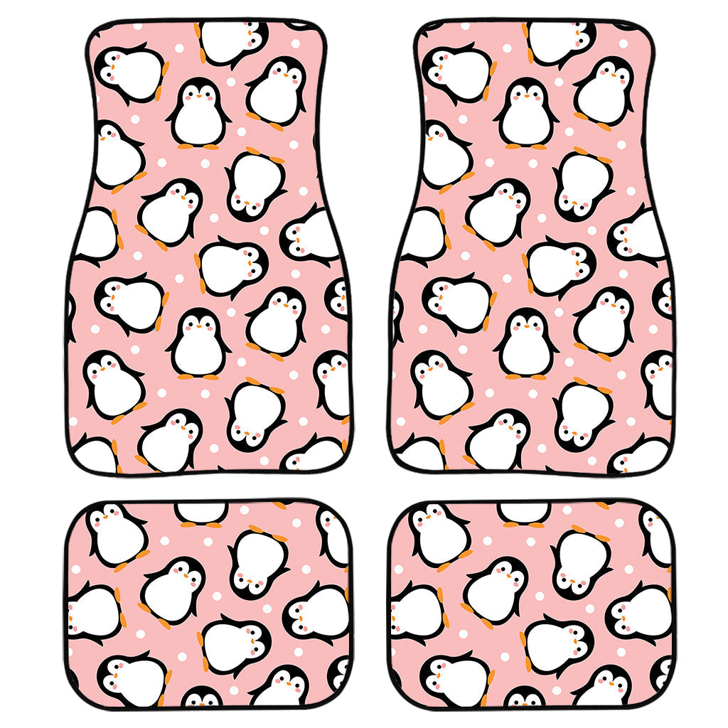 Pink Polka Dot Penguin Pattern Print Front And Back Car Floor Mats, Front Car Mat