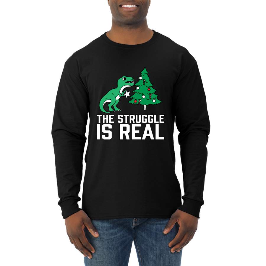 Christmas Trex The Struggle is Real Ugly Christmas Sweater Christmas Mens Long Sleeve Shirt