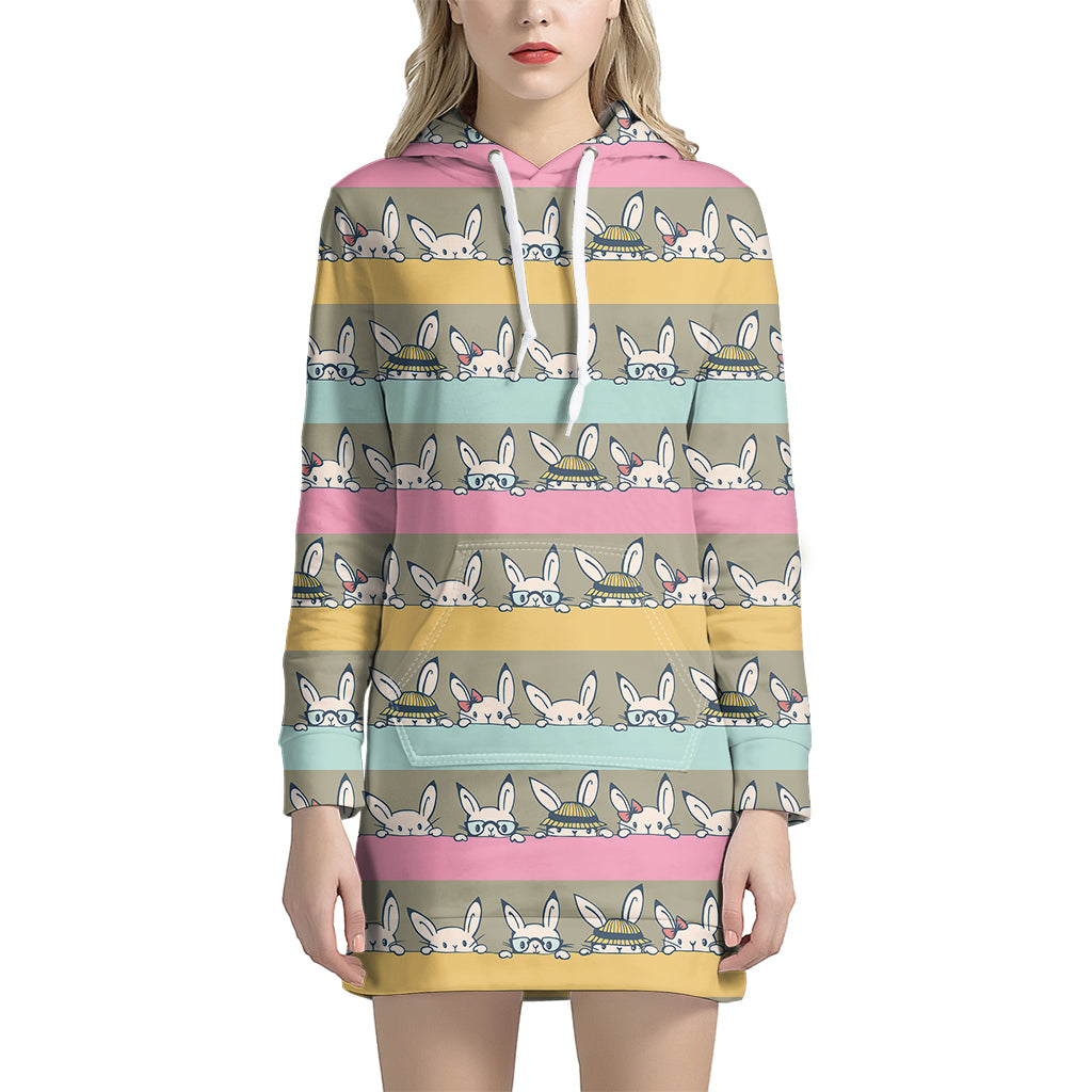 Cartoon Rabbit Pattern Print Women’S Pullover Hoodie Dress