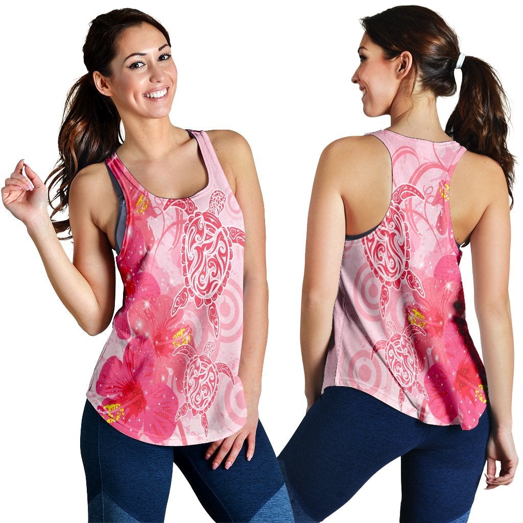 Hawaiian Turtle Hibiscus Vintage Pink Racerback Tank Ah Ha76731