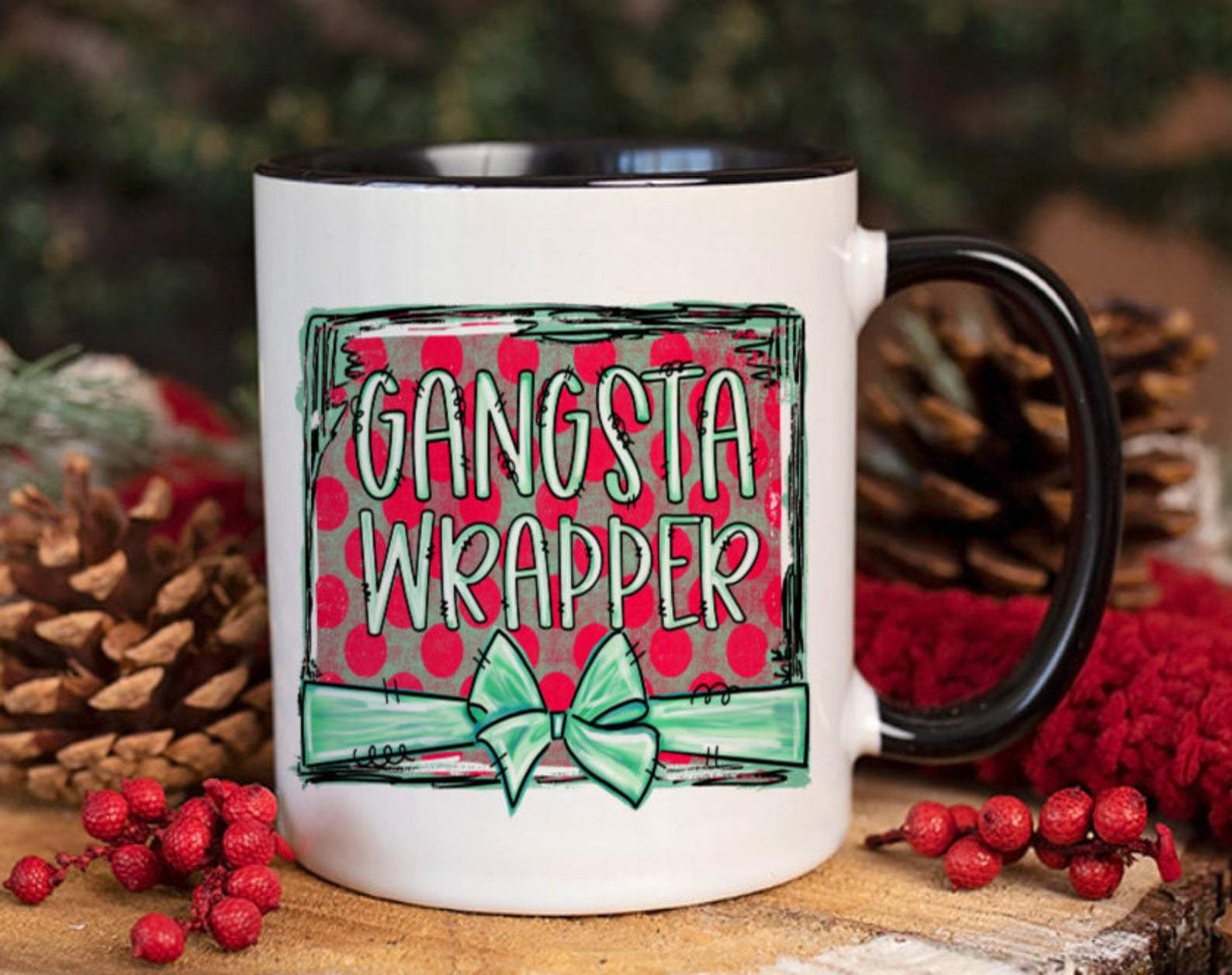 Gangsta Wrapper Christmas Christmas Christmas Gift Funny Christmas Gift Festive Gift White Elephant Gift Work Cute Inner Color Accent Mug 11Oz Coffee Tea Cup