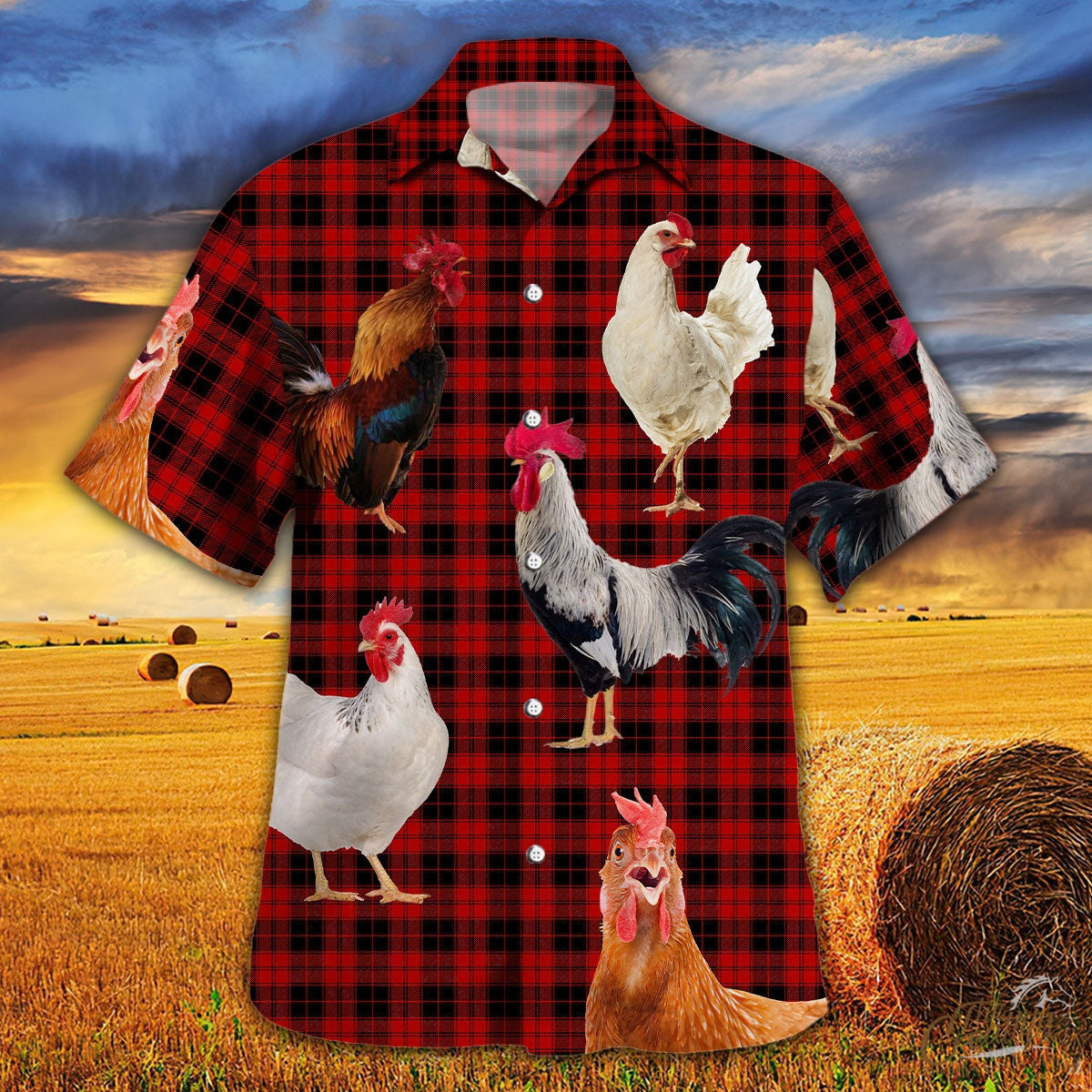 Chicken Red Tartan Pattern Hawaii Lover Hawaii Shirt For Men Women Ha55741