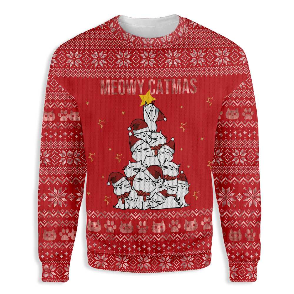 Meowy Catmas Christmas Tree Ugly Christmas Sweater | For Men & Women | Adult | Us6196