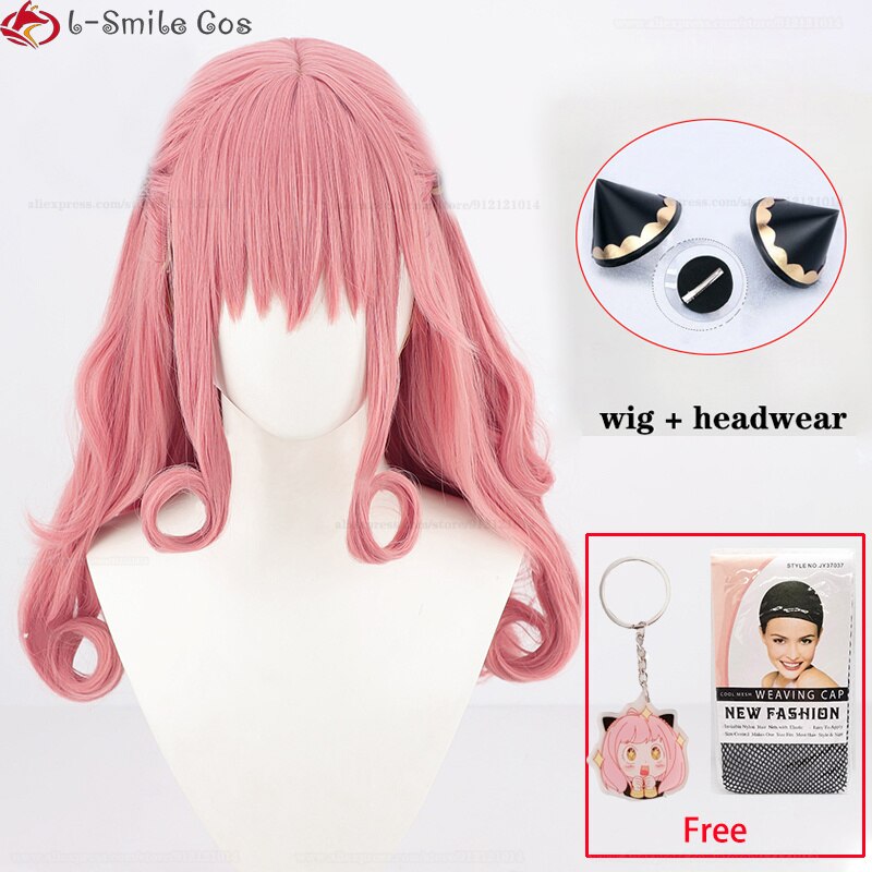 60cm Long Anya Forger Cosplay Wig Anime SPY×FAMILY Cosplay Aldult Woman Pink Heat Resistant Synthetic Halloween Wigs + Wig Cap alx