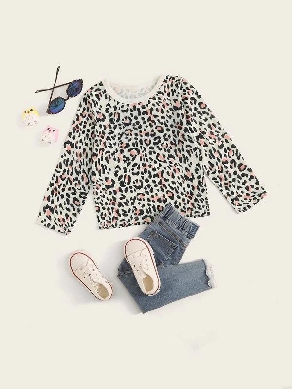 Toddler Girls Leopard Pattern Long Sleeve Tee