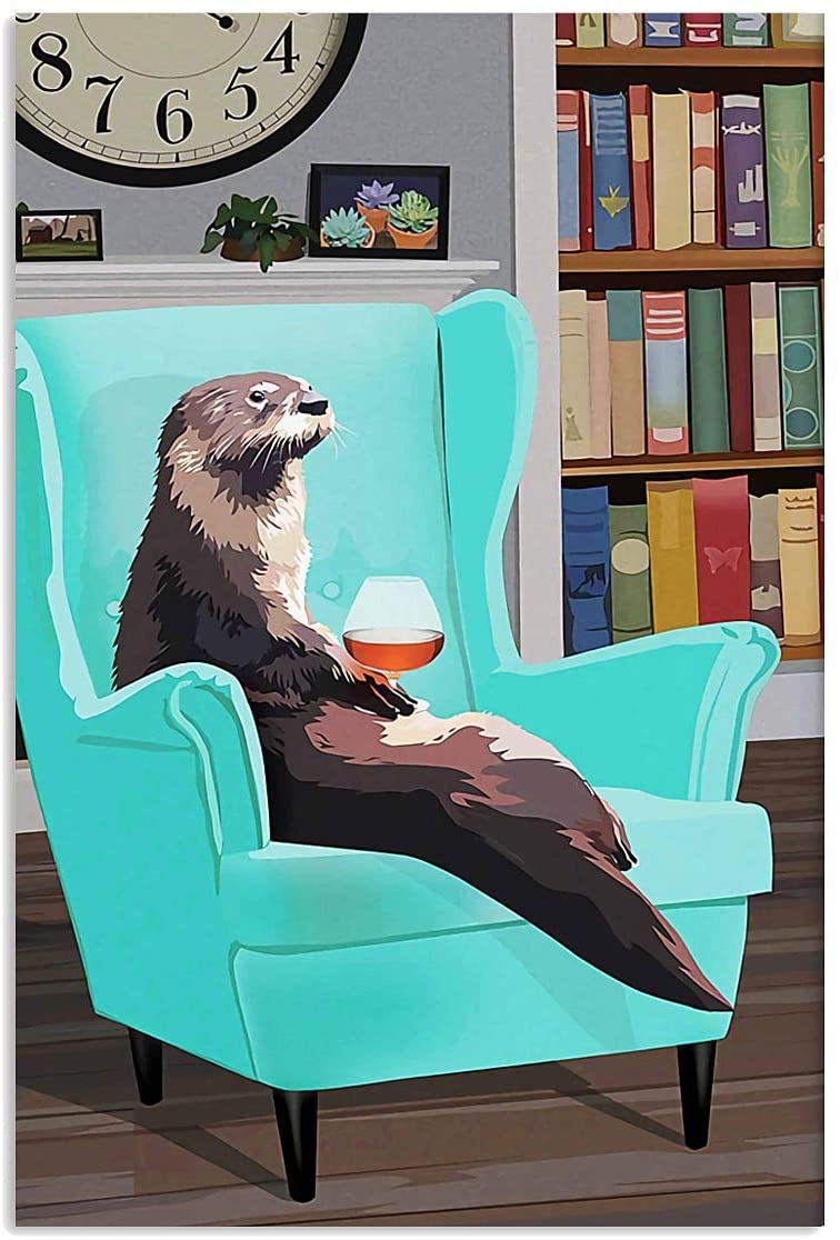 Skitongifts Poster No Frame, Otter Drink Wine Sitting On Turquoise Blue Armchair Cute Animal Pet Vintage, Wall Art, Home Decor Anp237