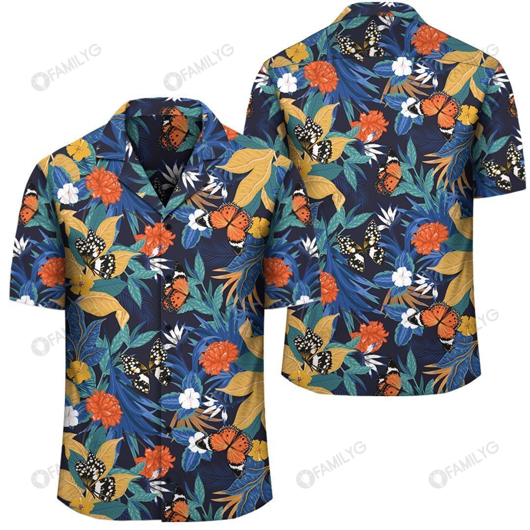 Tropical Buttterfly And Flower Hawaiian Shirt Summer Hawaiian For Men, Women, Couple