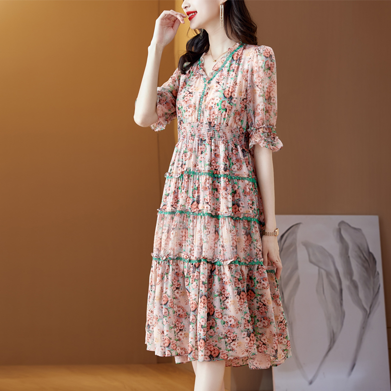 Boho High-End Women’s Clothing Summer 2022 New V-Neck Floral Silk Dress Large Size Loose Tight Long Dress Elegant Party Vestidos alx