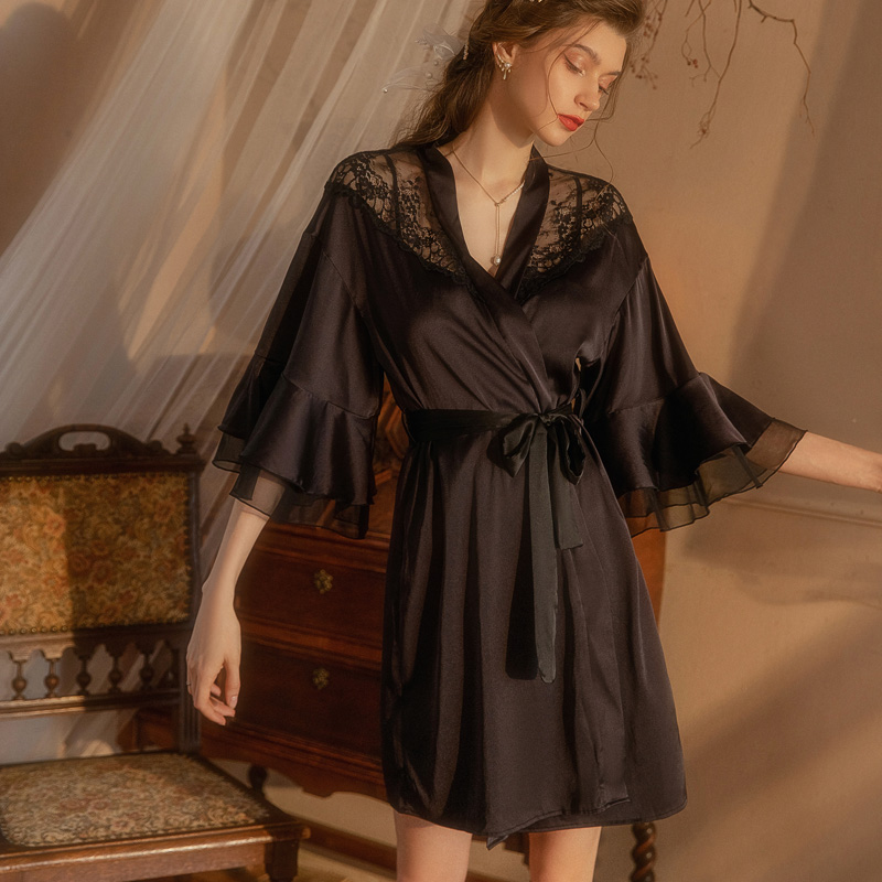 Wedding Robe Sleep Tops Ladies Night Wear Sexy Pajamas Women Ice Silk Nightgown Lace Ruffles Nightdress Bathrobe Home Clothes alx