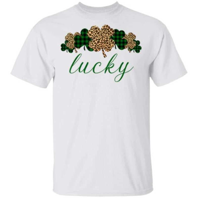 Buffalo Plaid Leopard Shamrock Clover Lucky St Patrick’s Day T-Shirt