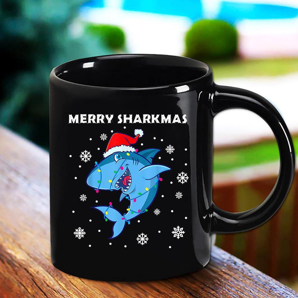 Shark Santa Claus Merry Sharkmas Santa Christmas Sharks Lover Gift Kids Boys Black Mug