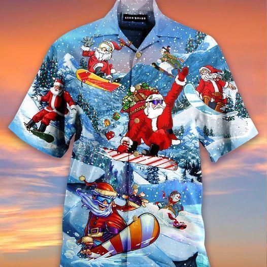 Find Happy Santa Claus Skateboarding Blue Red Hawaii Aloha Shirts Ha11492