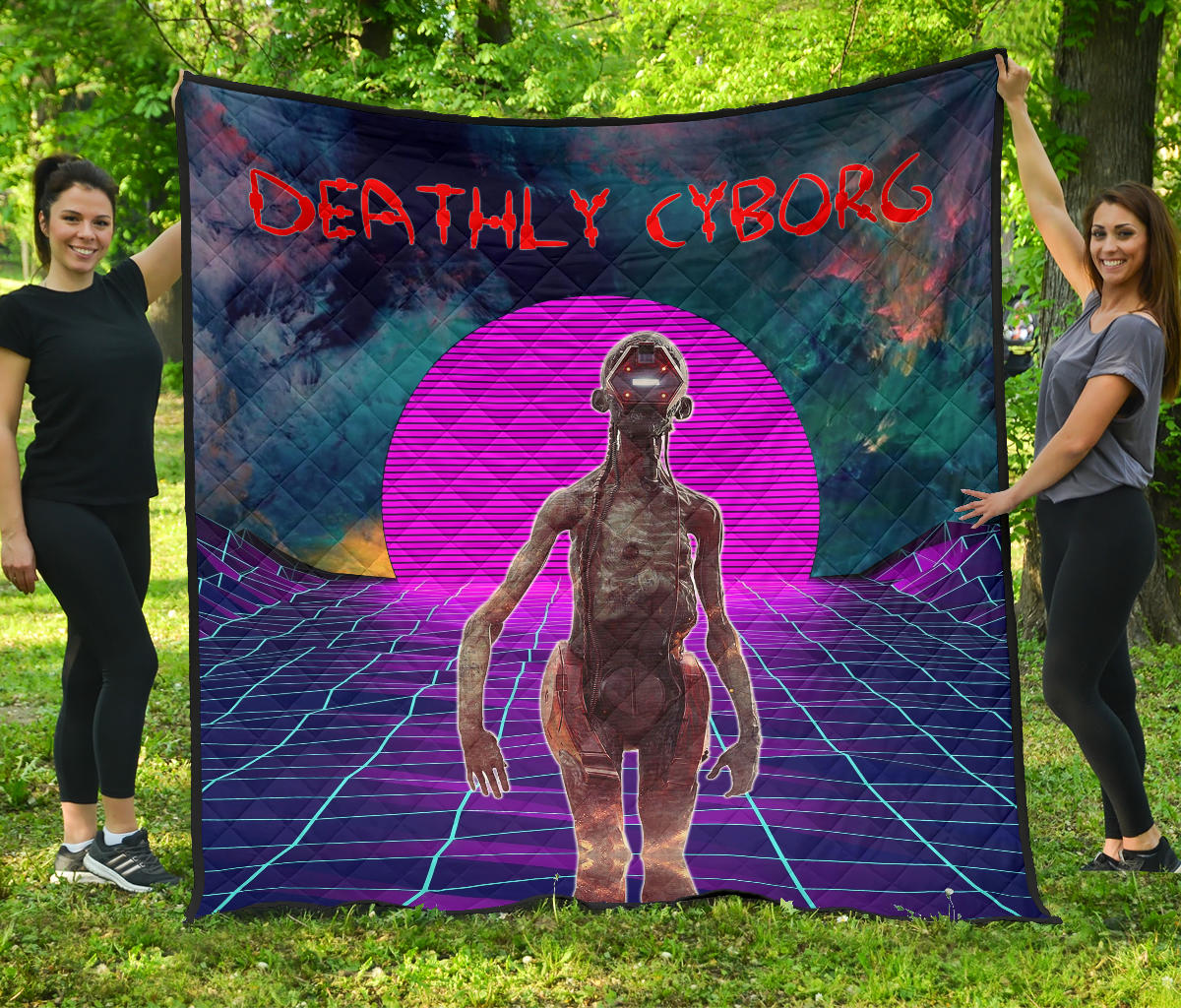 Horror Movie Premium Quilt | Deathly Cyborg Alien And Robot Retrowave Quilt Blanket Nt083001