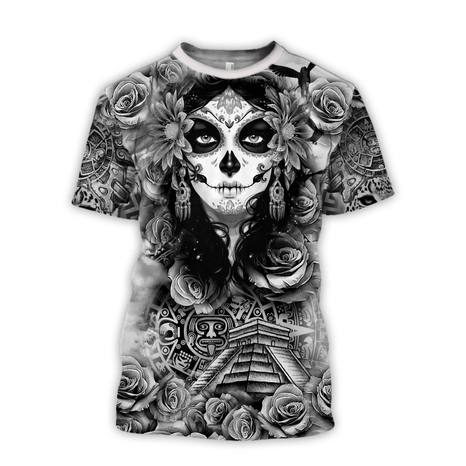 3D Black And White Aztec Shirt Mexican Aztec Day Of The Dead Pattern