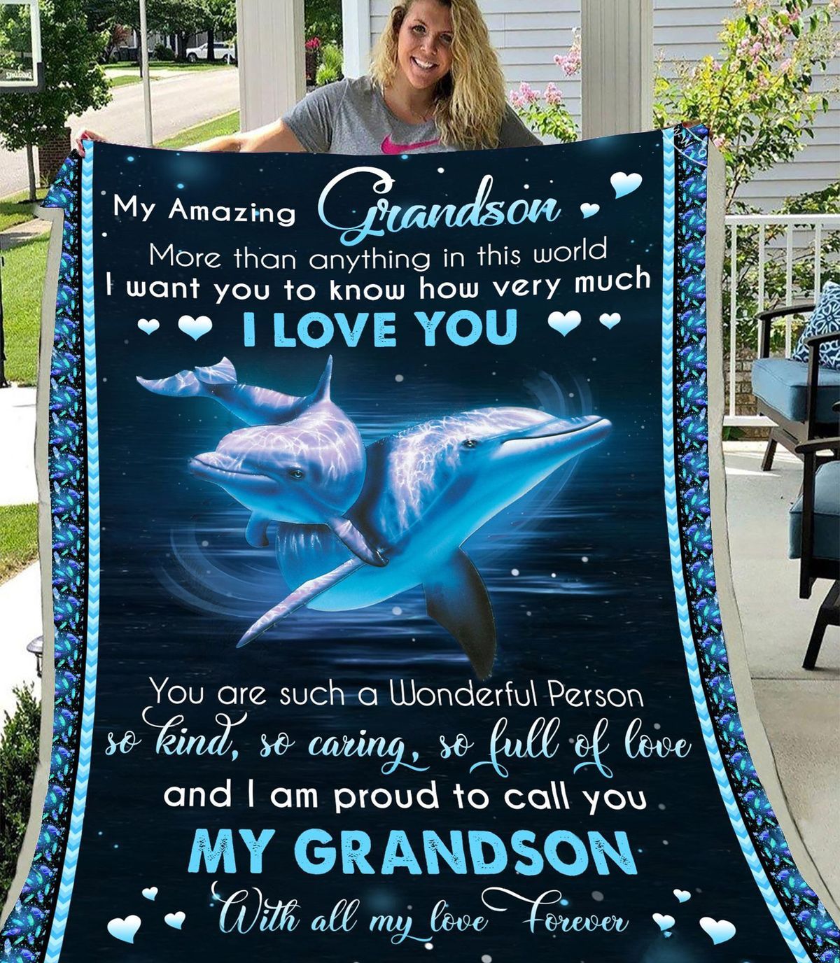 To My Great Grandson, Gift Ideas For Grandson Dolphin Fleece Blanket