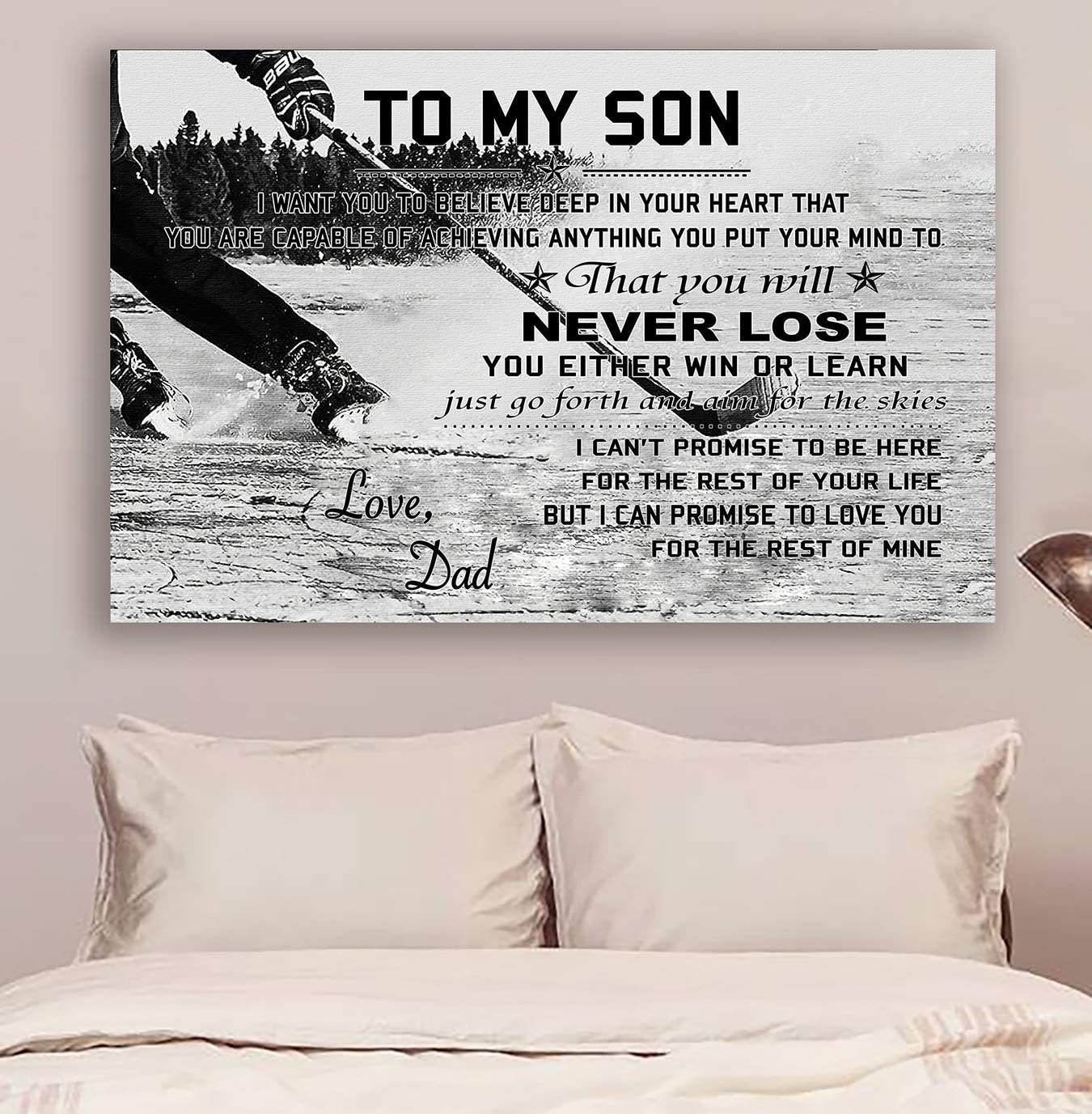 Poster for Room Aesthetic -Command Strips Wall Decor – Cv1040 Lhd Hockey Poster – Dad to Son – Never Lose