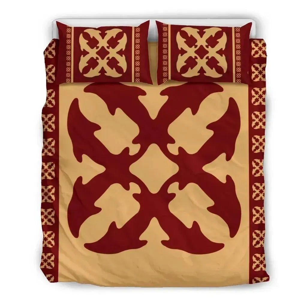 Bedding Set Hawaiian Quilt Pattern Dolphin Couple Polynesian