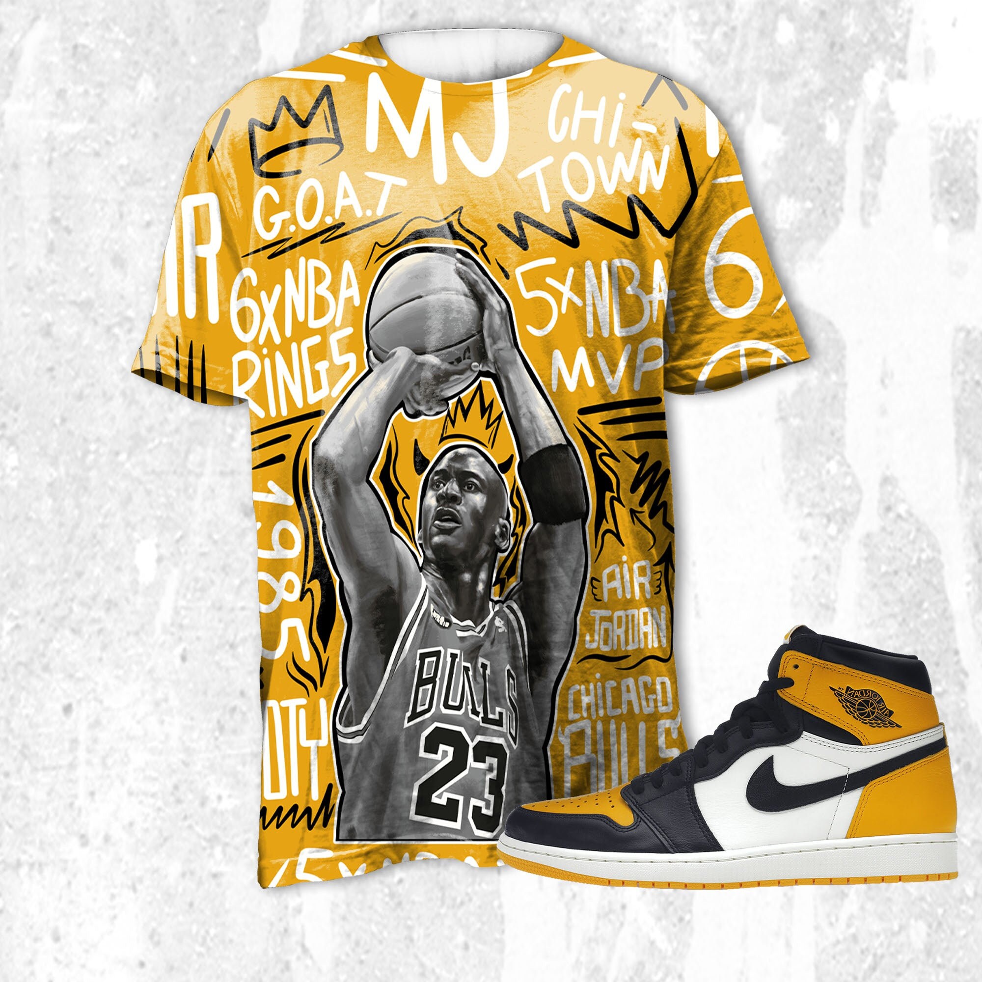 Mj The Goat 3D Doodles Mj Sneaker Unisex Shirt Match Jordan 1 Retro High Og Yellow Toe, Oversized T Shirts, Outfit Jordan, Gift For Family Shirtdays