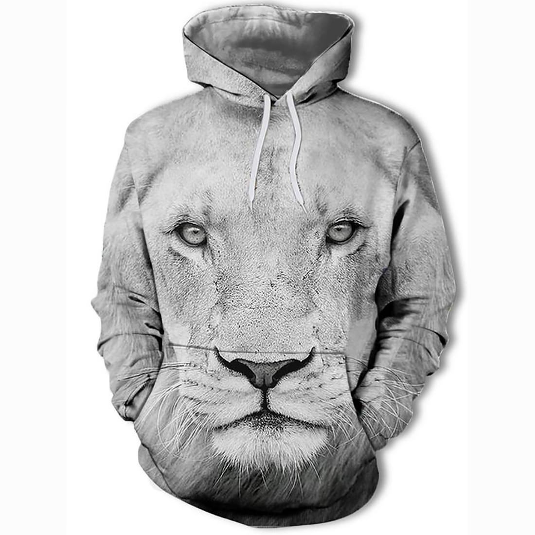 3D Lion Printed Hoodie – Active Long Sleeve Hooded Pullover