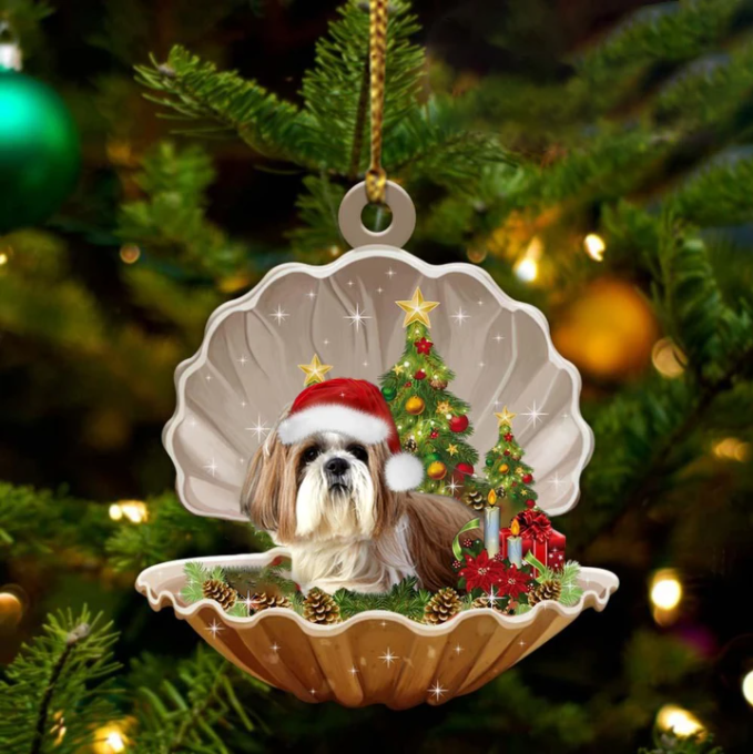 Shih Tzu-Sleeping Pearl In Christmas Two Sided Ornament