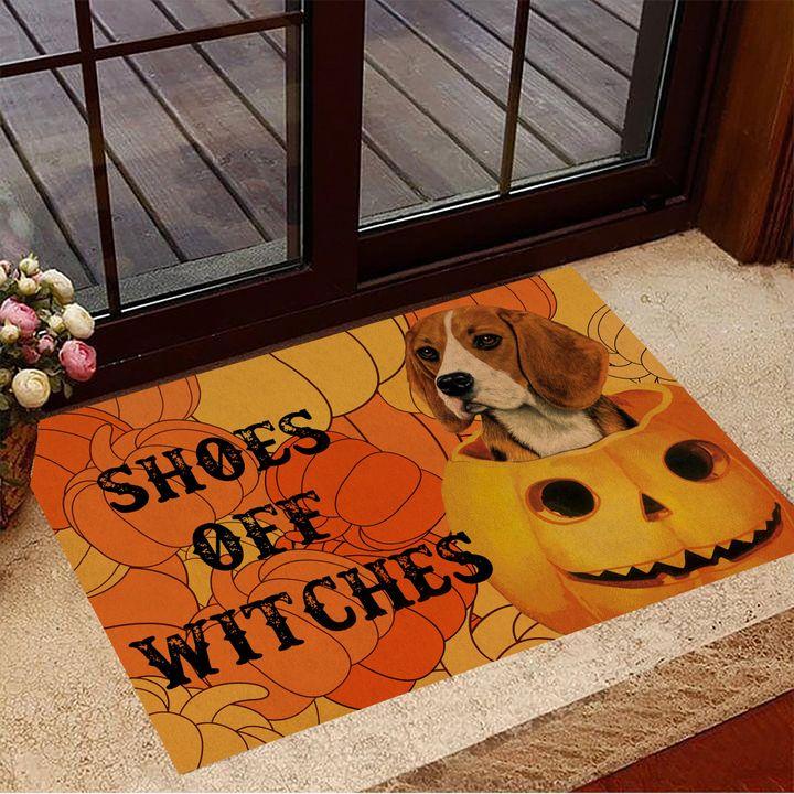 Beagle Shoes Off Witches Halloween Easy Clean Welcome Doormat | Felt And Rubber | Do3315