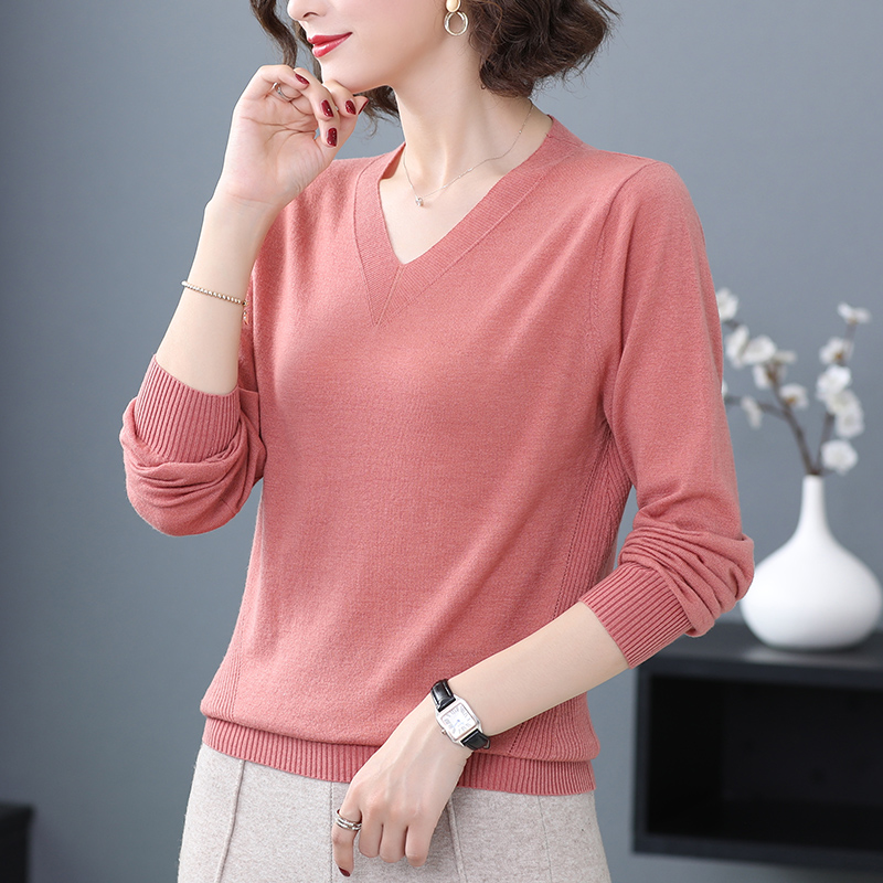 2022 Autumn Spring V-Neck Long Sleeve Women Sweaters Solid Color Knitting Ladies Blue Pullovers Thin Casual Cotton Wool New Tops alx