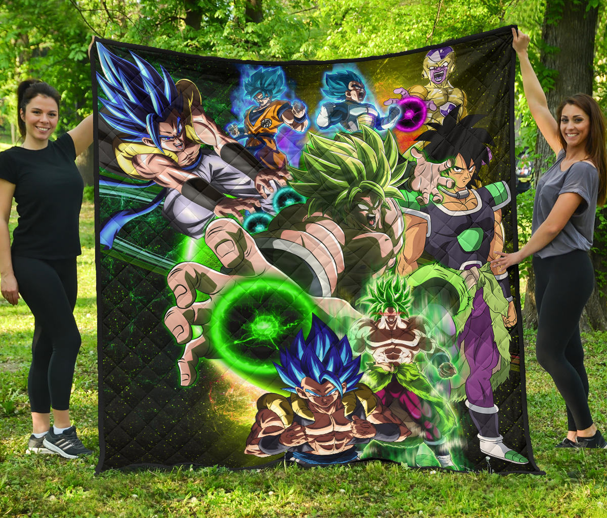 Dragon Ball Anime Premium Quilt | Db Goku And Vegeta Green Power Galaxy Quilt Blanket