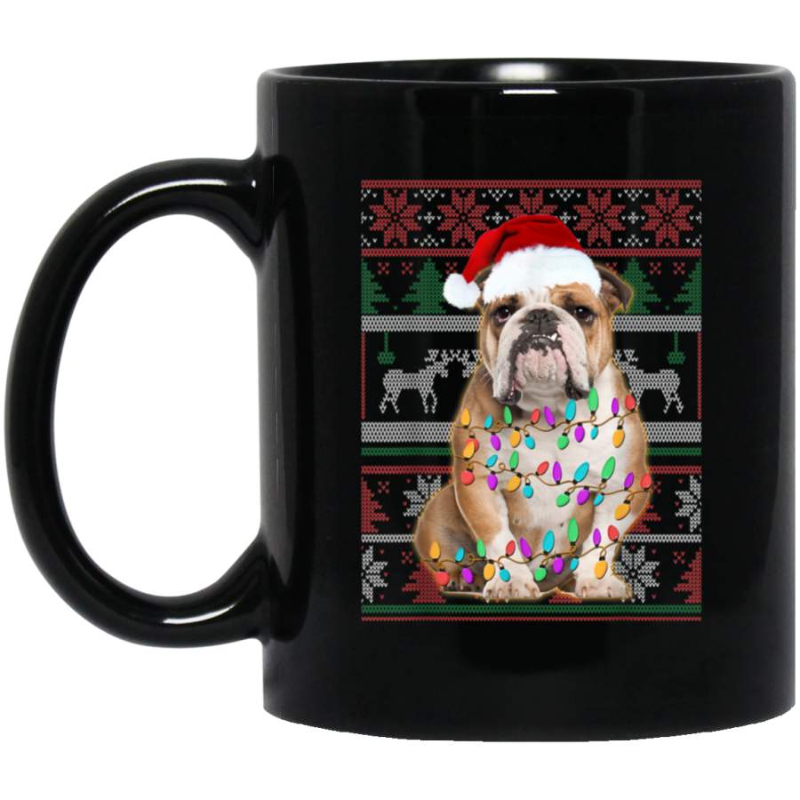 Bulldog Ugly Sweater Christmas Gifts  11 oz 15 oz Mug Black