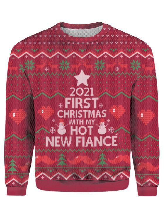 2021 First Christmas With My New Fiance Couples Christmas Ugly Sweater | For Men & Women | Adult | Us5559