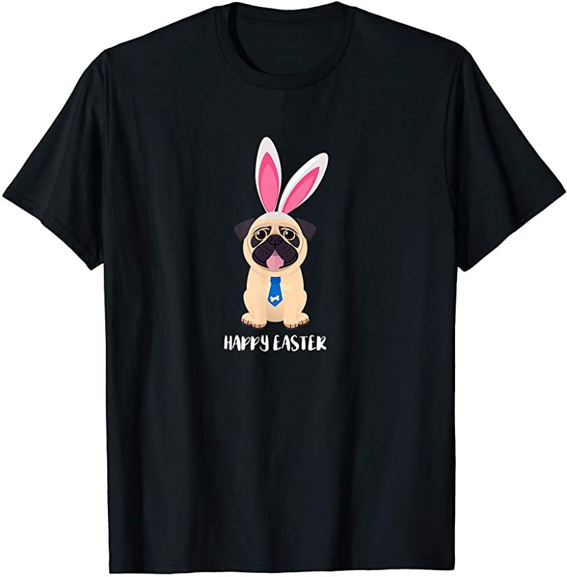 Pug Mom Easter Pug with Bunny Ears and Dog Bone Tie T-Shirt