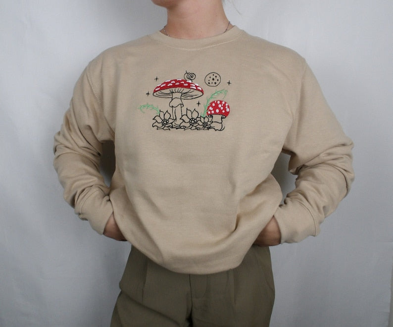 With Mushrooms Embroidered Halloween Sweatshirt Crewneck Sweatshirt All Over Print Sweatshirt For Women Sweatshirt For Men Sws2654