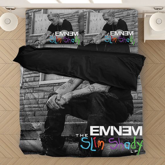 The Slim Shady Lp Album Rap Icon Eminem Gray Duvet Quilt Bedding Set