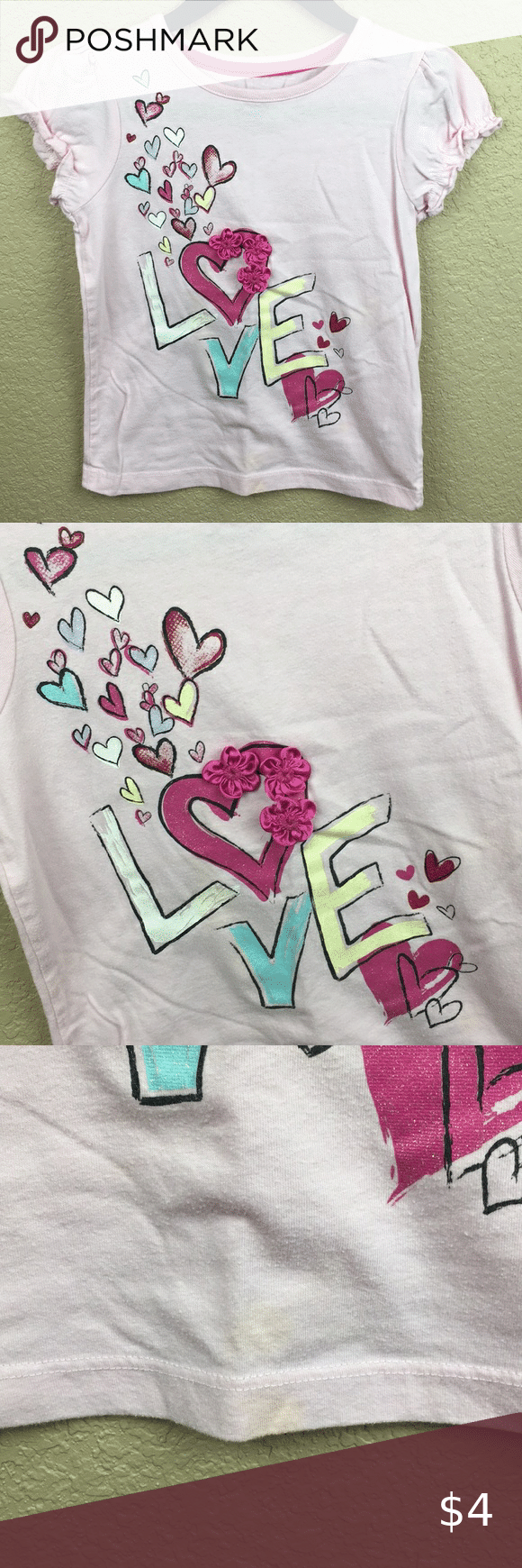 10 10 Girls Tee Pink Love 4T Pink Tee Love Detail Ruffl Shirt