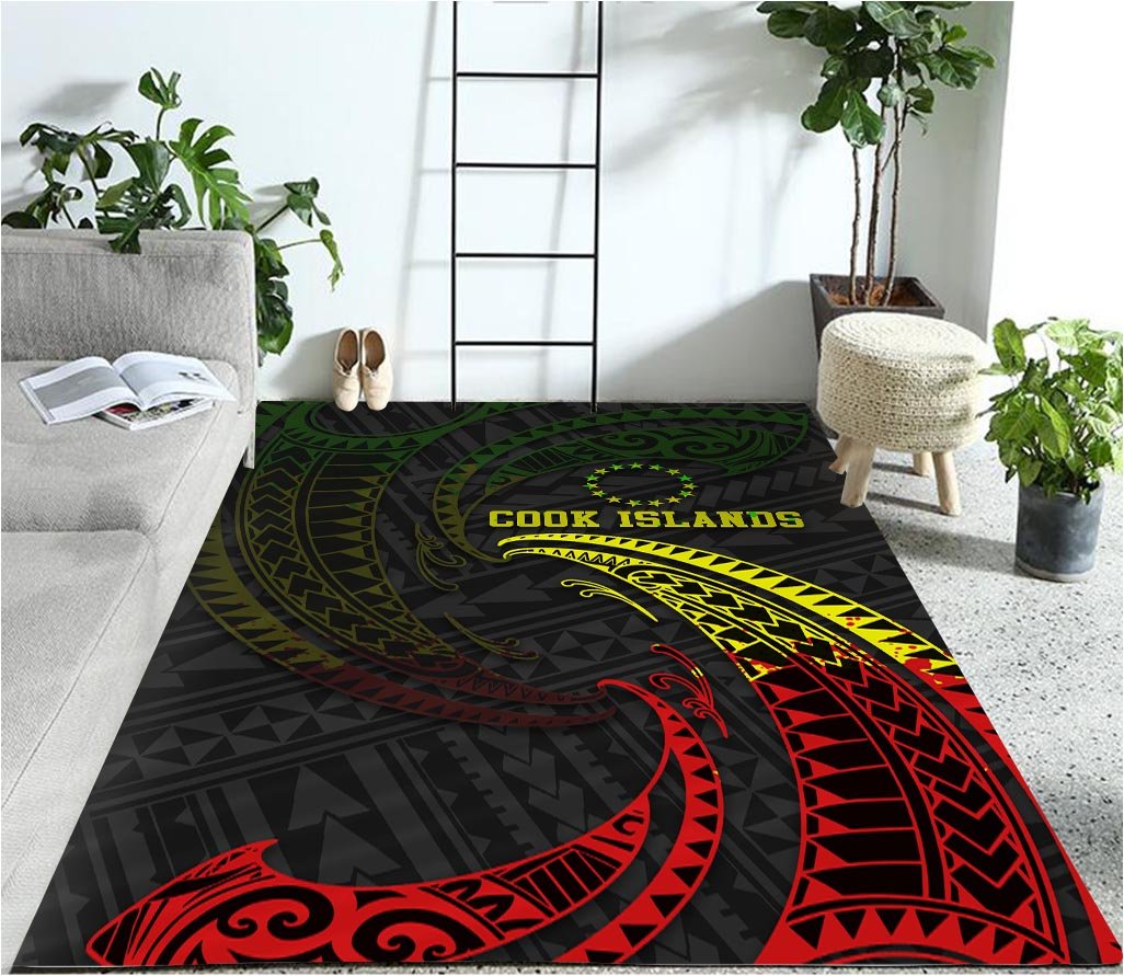 COOK ISLANDS POLYNESIAN CUSTOM PERSONALISED REGGAE TRIBAL WAVE RUG