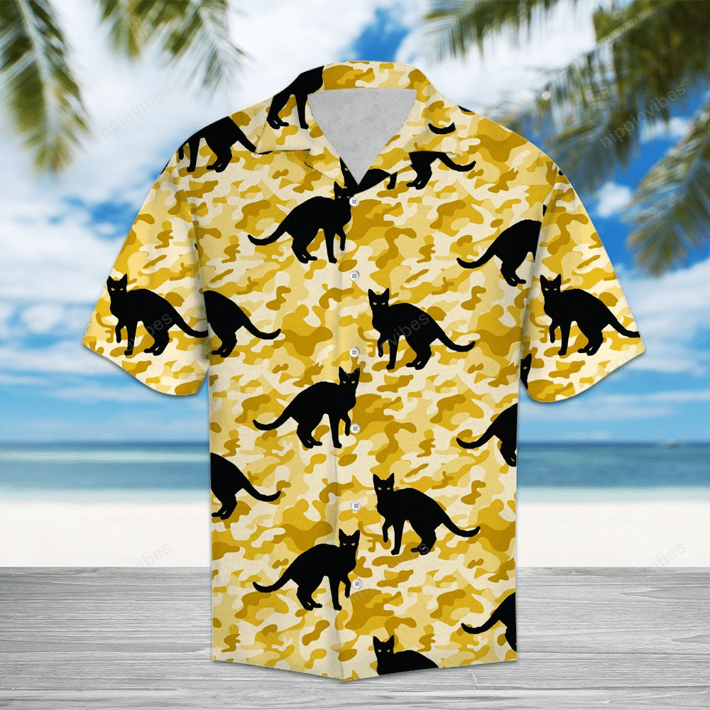 Black Cat Camo Hawaiian Shirt Ha22339