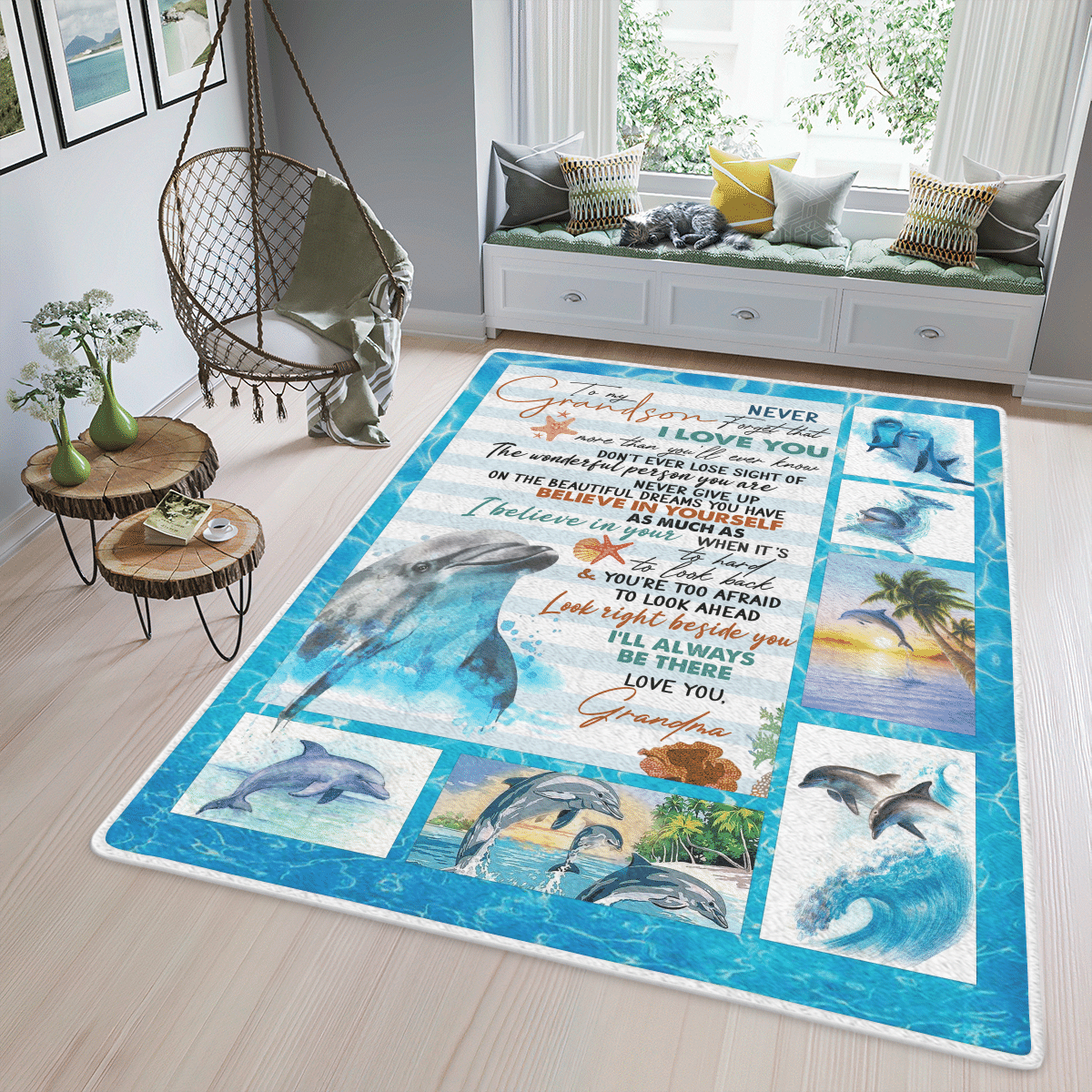 Wooni To My Grandson – Dolphine Area Rug, Rectangle Rug Wn070322161