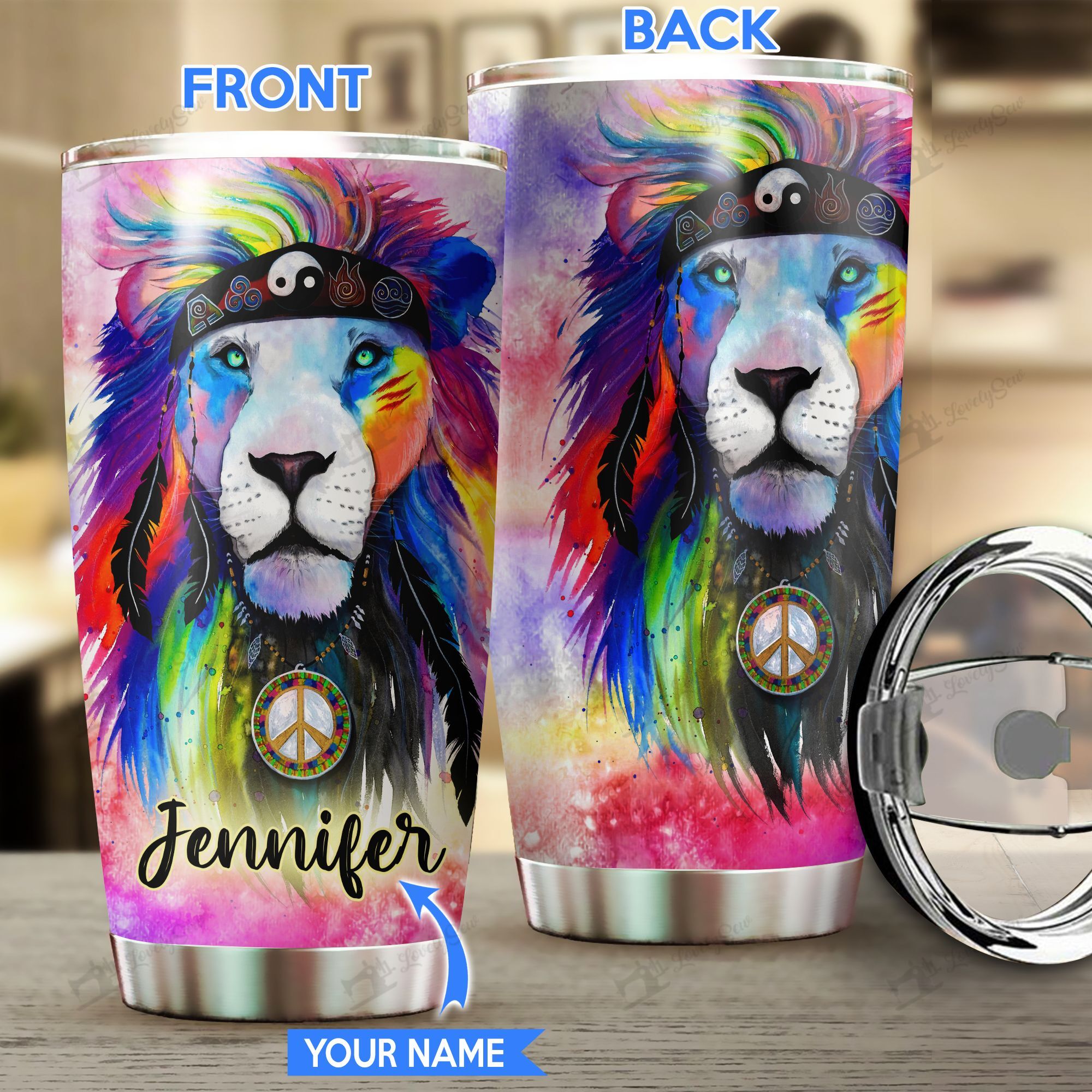 THU20081903 Hippie-Lion Personalized Stainless Steel Tumbler