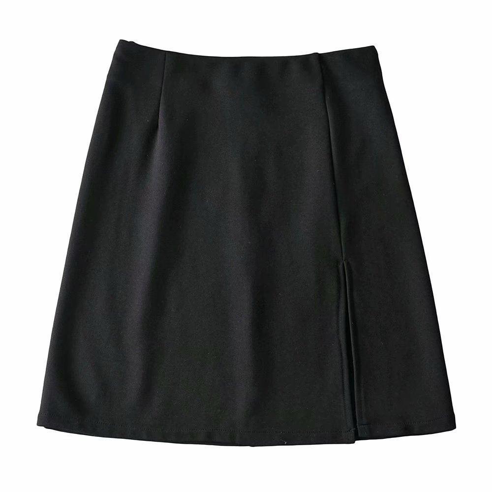 Bazaleas Vintage Black Split Short Skirt Slim Women A-line Skirt harajuku Mini Skirt Elegant Bottoms alx