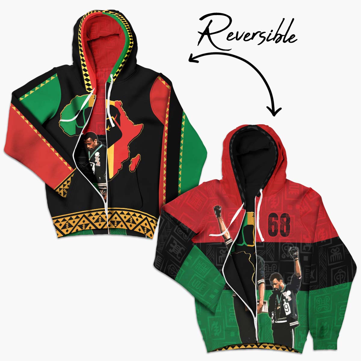 68 Olympics And Power Fist Reversible Hoodie