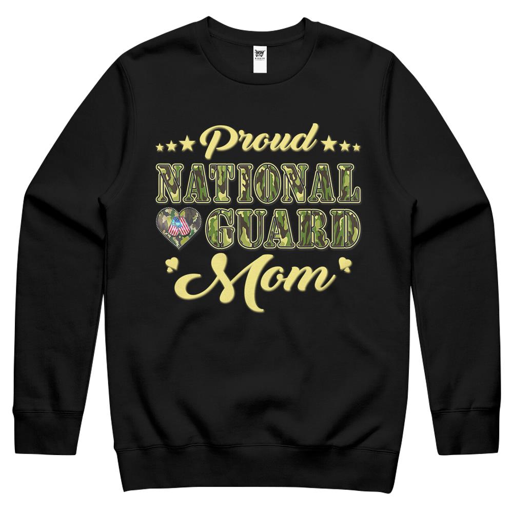 Proud National Guard Mom Dog Tags Heart Military Mother Crewneck Sweatshirt