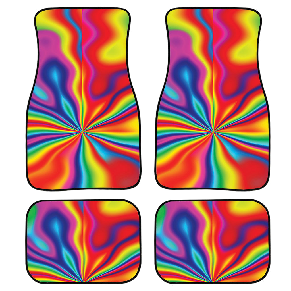 Rainbow Psychedelic Print Front And Back Car Floor Mats, Front Car Mat