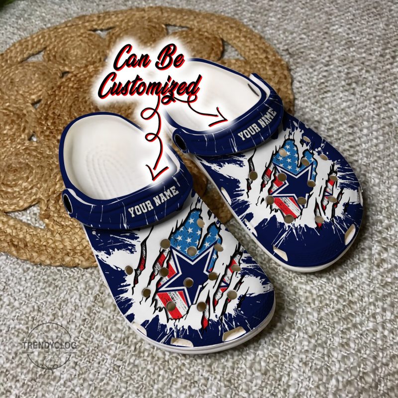 Cowboys Personalized DCowboys Football Ripped American Flag Clog Shoes