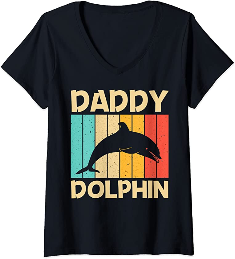 Womens Cool Dolphin For Men Dad Dolphins Beluga Whale Sea Animal V-Neck T-Shirt