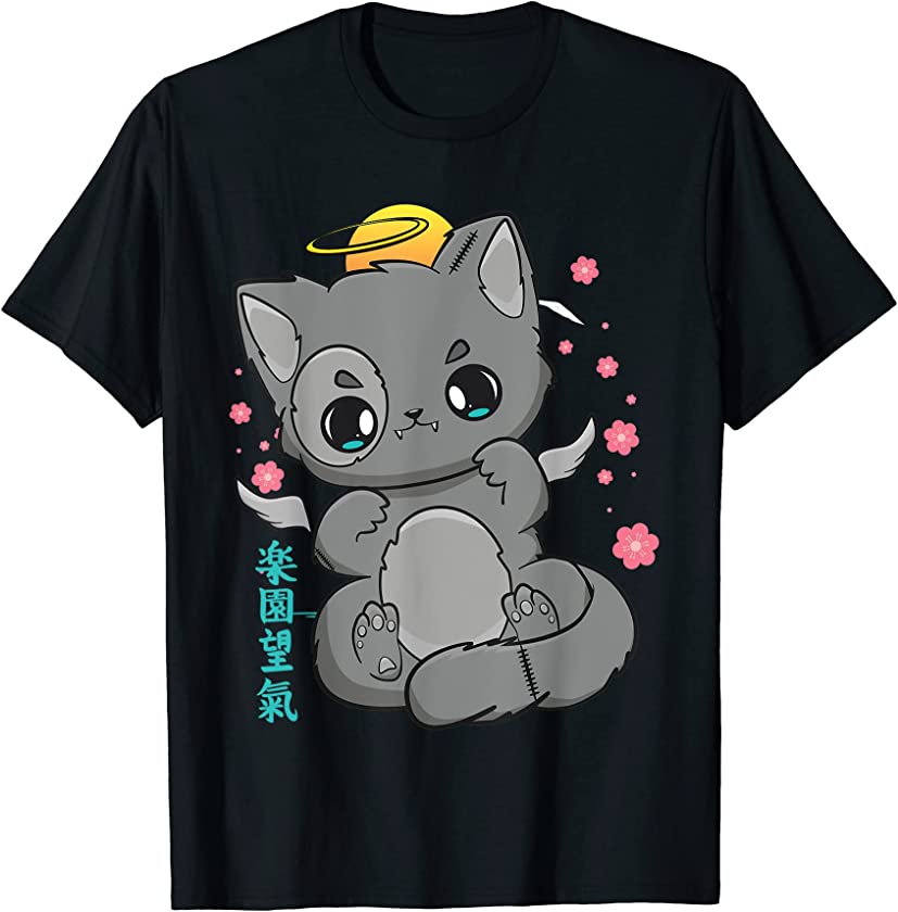 Cat Kitten Chibi Anime Neko Pastel Goth Angelcore Sakura T-Shirt