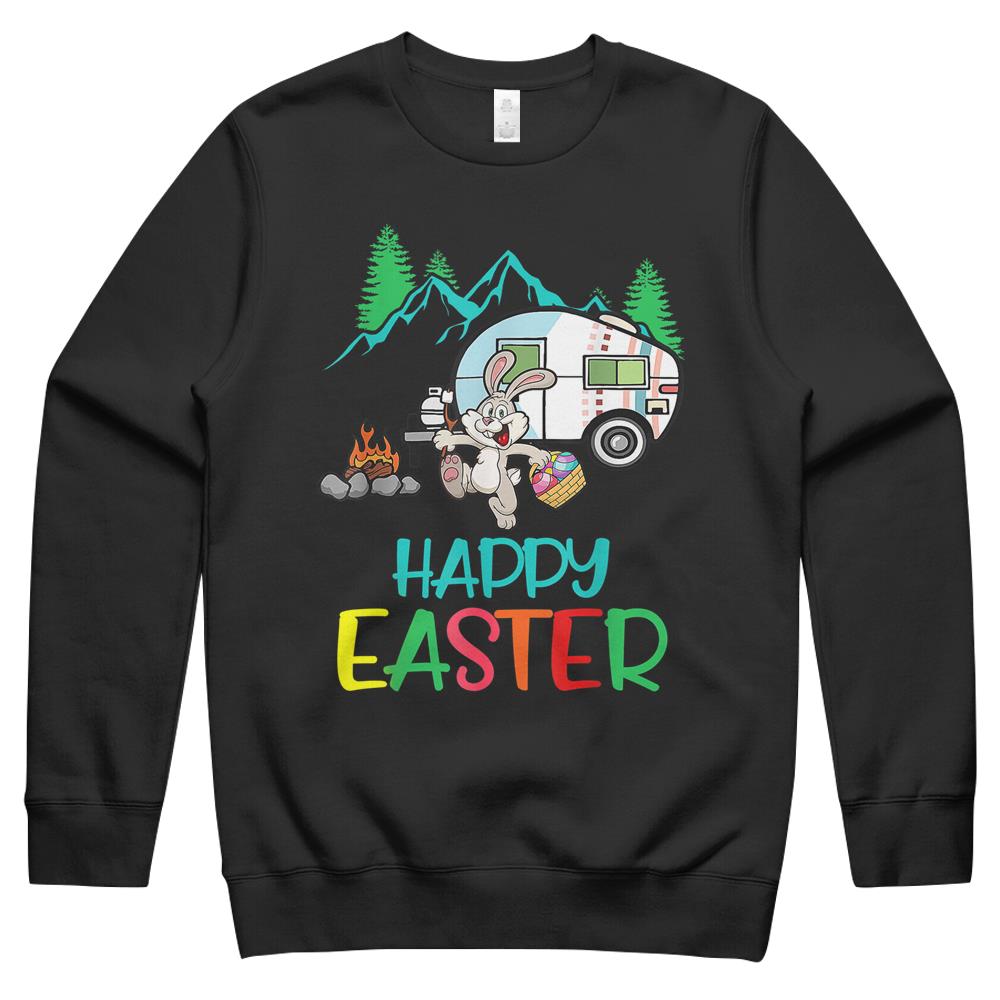 Camping Shirt Happy Easter Day Bunny Eggs Gift Crewneck Sweatshirt