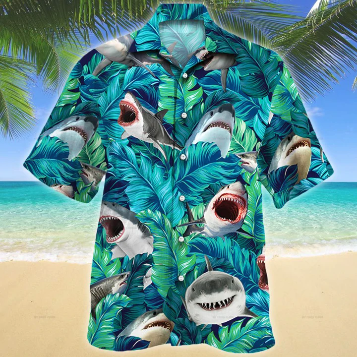 Waybackapparel Shark Aloha Shirt  Summer Hawaiian Aloha Shirt 3D Hawaiian Shirt