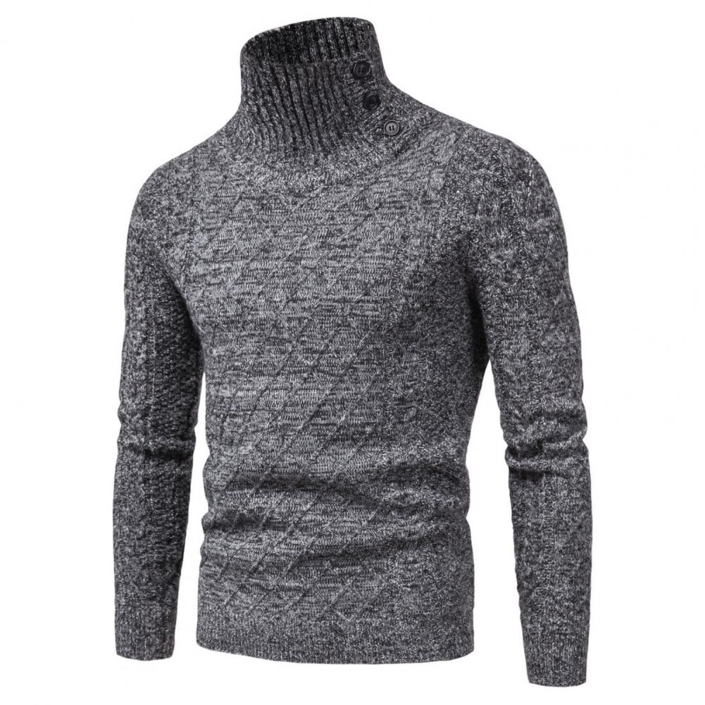 Casual Autumn Sweater Slim Fit Long Sleeve Knitted Sweater Turtleneck Button Men Pullover Knitwear For Daily Wear alx